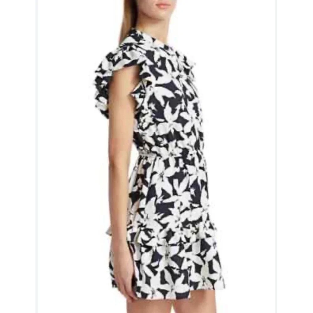 Joie Krystina Dress Sz M Ruffles Flutter Sleeve Summer White Black Floral $348 - Picture 3 of 13